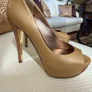 Gina Elegant Tan Peep-Toe Heels